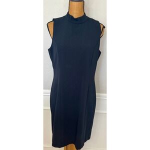 Newport News Easy Style Black Mock Neck Sleeveless Sheath Dress Size 14 Vintage